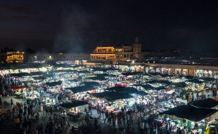 Marrakech square and food stalls night view